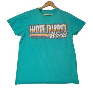 Walt Disney World Retro Stripe Logo T Shirt Teal Adult Large